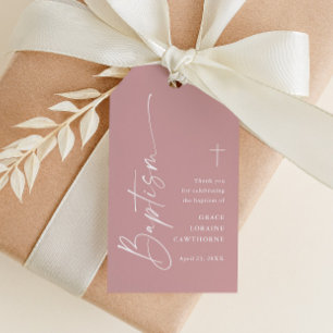 Modern Script Dusty Pink Baptism Thank You Favour Gift Tags