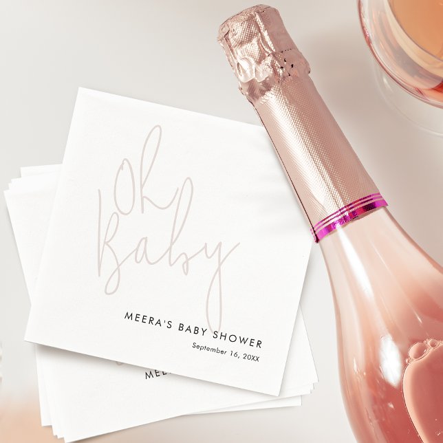 Modern Script Dusty Pink Oh Baby Shower Napkin (Modern Script Pink Oh Baby Shower Napkins)