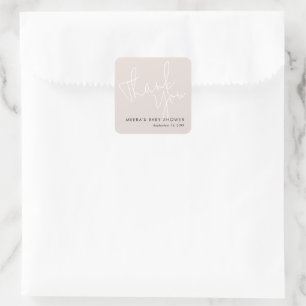 Modern Script Dusty Pink Thank You Baby Shower Square Sticker