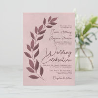 Modern Script Dusty Rose & Mauve Leaves Wedding