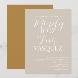 Modern Script Earthy Beige Tan Wedding Invitation