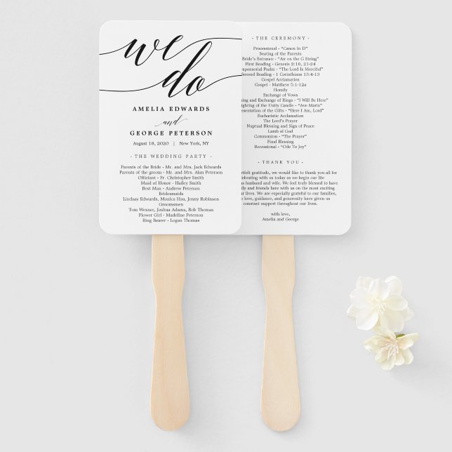 Modern Script EDITABLE COLOR Wedding Program Hand Fan (Front and Back)