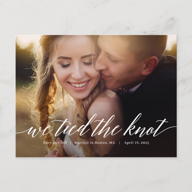 Modern Script Editable Colour Wedding Announcement Postcard (Front)