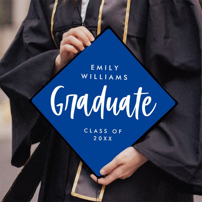 Modern Script Editable Colours Graduate Blue Graduation Cap Topper (Creator Uploaded)