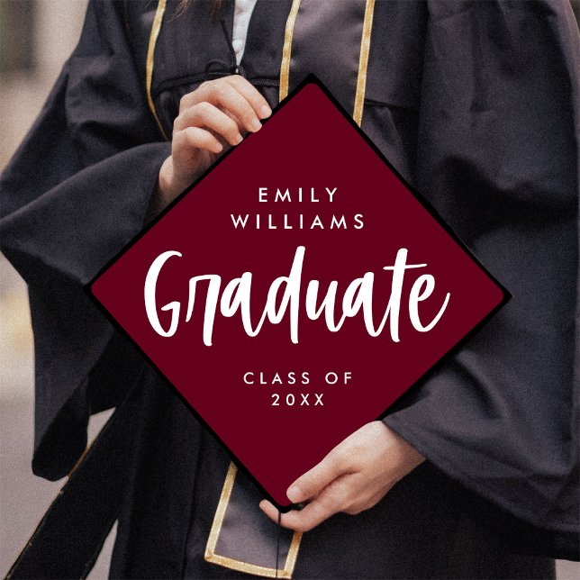 Modern Script Editable Colours Graduate Burgundy Graduation Cap Topper (Creator Uploaded)