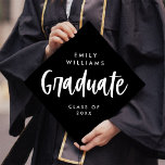 Modern Script Editable Colours Graduate Graduation Cap Topper<br><div class="desc">This modern graduation cap topper features lovely calligraphy script "Graduate" and over a black background. All colours are customizable!</div>