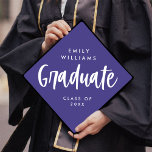 Modern Script Editable Colours Graduate Purple Graduation Cap Topper<br><div class="desc">This modern graduation cap topper features lovely calligraphy script "Graduate" and white typography over a purple background. All colours are customizable!</div>