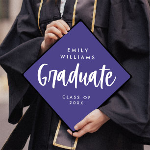 Modern Script Editable Colours Graduate Purple Graduation Cap Topper
