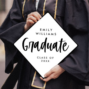 Modern Script Editable Colours Graduate White Blac Graduation Cap Topper