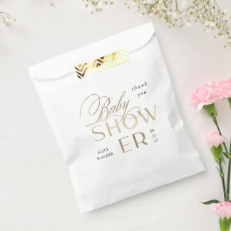 modern script elegant baby shower favour bag