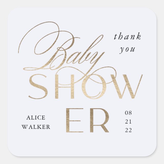 modern script elegant baby shower square sticker (Front)