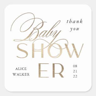modern script elegant baby shower square sticker