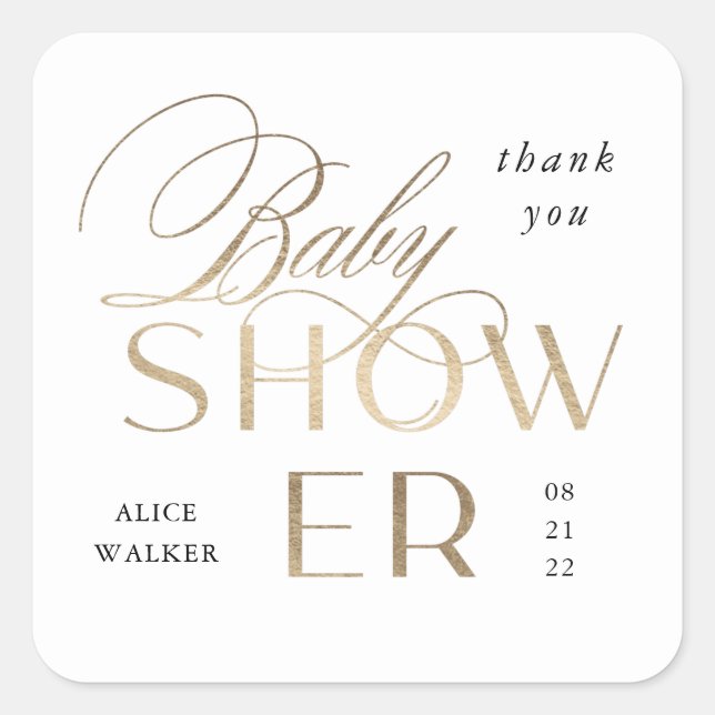 modern script elegant baby shower square sticker (Front)