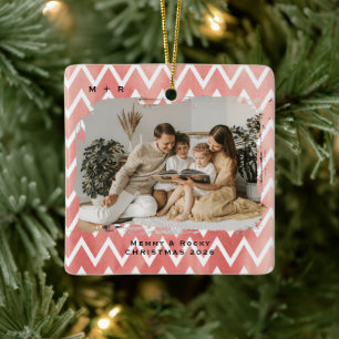 Modern Script Elegant Engagement Photo Keepsake Ceramic Ornament