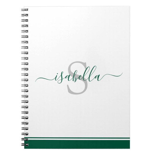 Modern Script Elegant Monogram Emerald Green Notebook (Front)