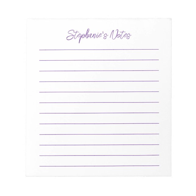 Modern Script Elegant Purple Lined Personalized Notepad (Front)