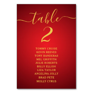 Modern Script Elegant Red Gold  Seating Chart Card