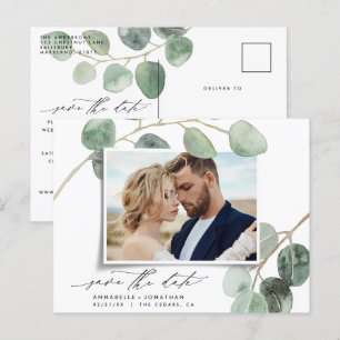 Modern script elegant vintage photo wedding announcement postcard