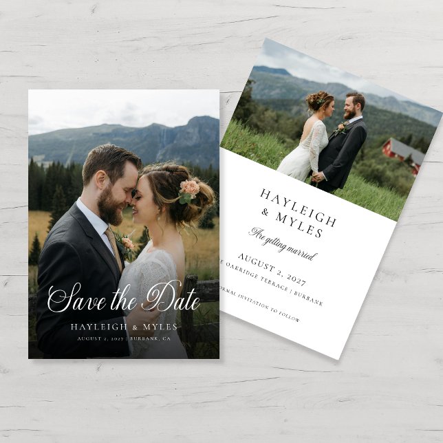 Modern Script Elegant Wedding 2 Photo Save The Date (Creator Uploaded)