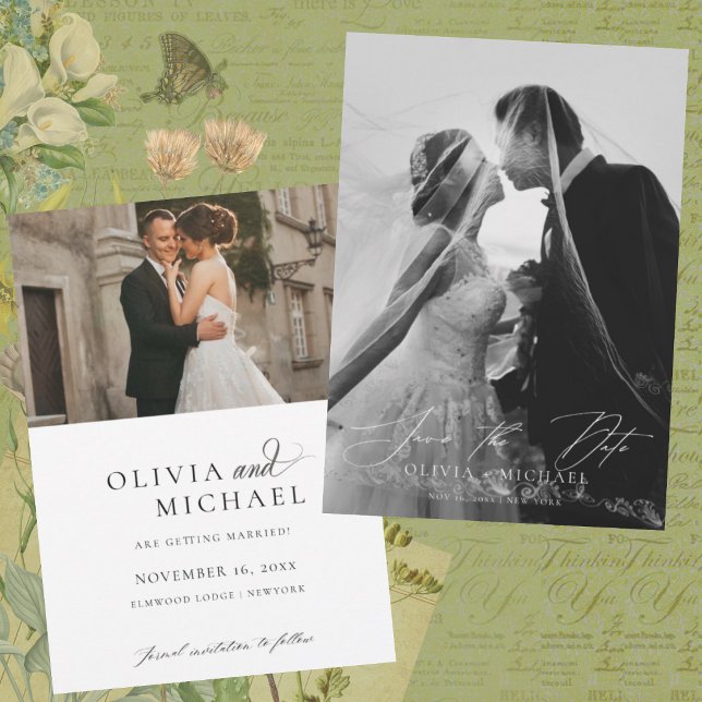 Modern Script Elegant Wedding Photo Save The Date Invitation (Creator Uploaded)