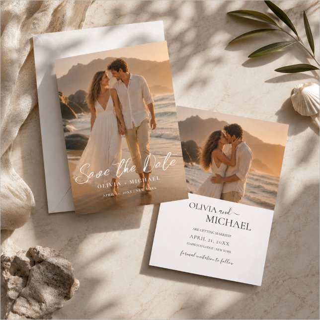 Modern Script Elegant Wedding Photo Save The Date Invitation (Creator Uploaded)