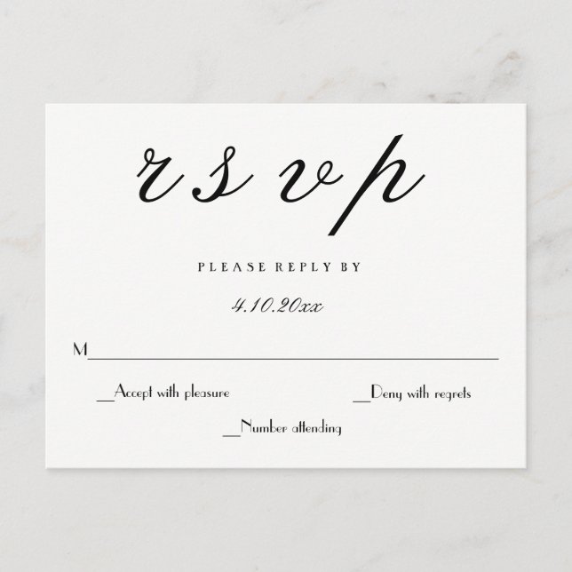 Modern script elegant wedding rsvp postcards (Front)