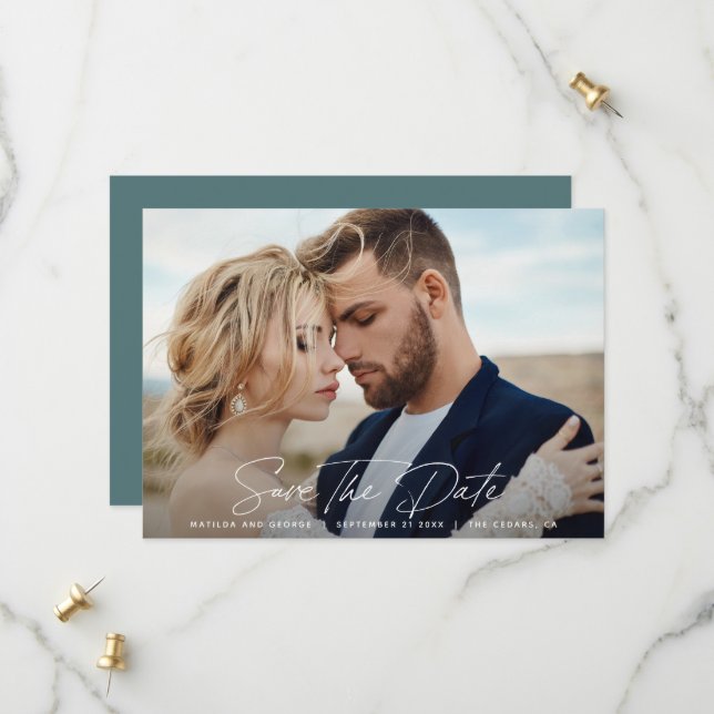 Modern script elegant wedding save the date (Front/Back In Situ)