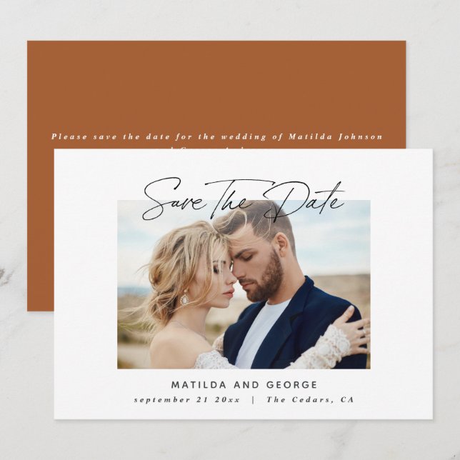 Modern script elegant wedding save the date (Front/Back)