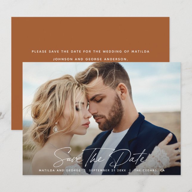 Modern script elegant wedding save the date (Front/Back)