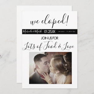 Modern Script Eloped Black White Photo Dinner Card