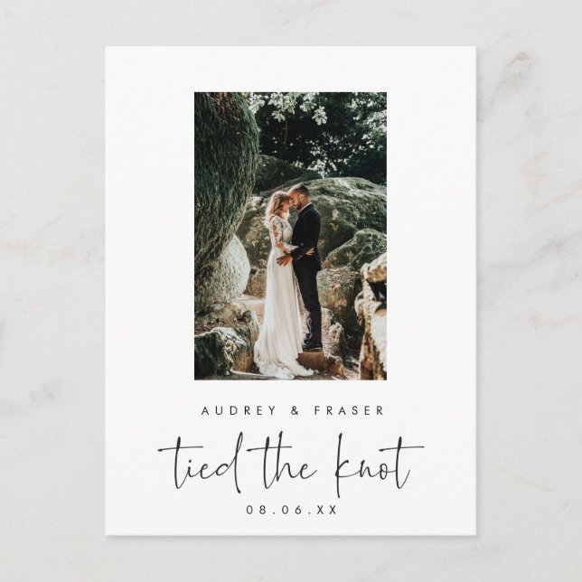 Modern Script Elopement Tied the Knot Photo Announcement Postcard (Front)