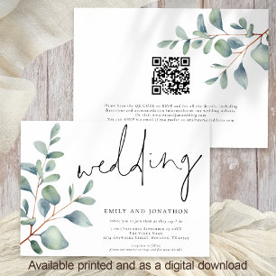 Modern Script Eucalyptus QR Code Wedding Invitation