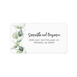 Modern Script Eucalyptus Wedding Address Label