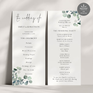 Modern Script Eucalyptus Wedding Program