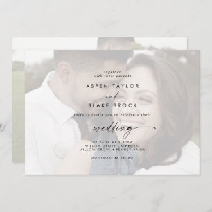 Modern Script   Faded Horizontal Photo Wedding Invitation