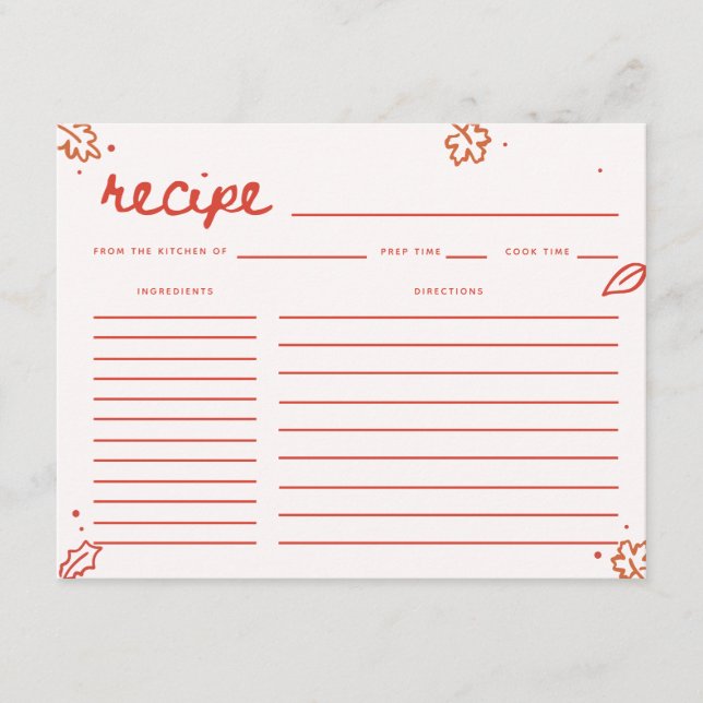 Modern Script Fall Bridal Shower Written Recipe Enclosure Card (Front)