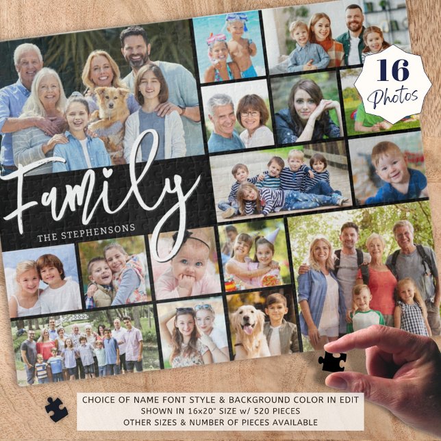 Modern Script FAMILY 16 Photo Collage Your Colour Jigsaw Puzzle (Creator Uploaded)