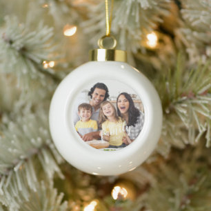 Modern Script FAMILY 2 Photos Custom Colour Ceramic Ball Christmas Ornament