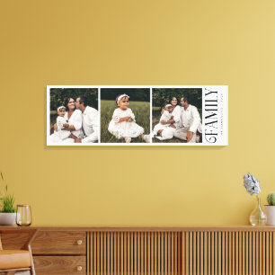 Modern Script Family Custom 3 Photos Name  Canvas Print