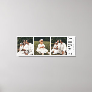 Modern Script Family Custom 3 Photos Name Canvas Print