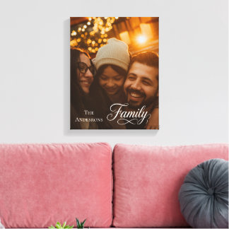 Modern Script Family Custom Photo Name Canvas Print