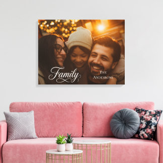 Modern Script Family Custom Photo Name Canvas Print