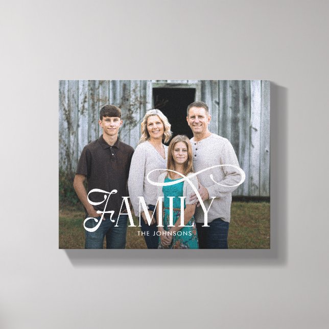 Modern Script Family Custom Photo Name  Canvas Print (Front)