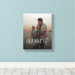 Modern Script Family Custom Photo Name  Canvas Print