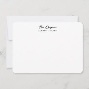 Modern Script Family Name, Black Personalized Flat Card