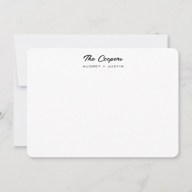Modern Script Family Name, Black Personalized Flat Card (Front)