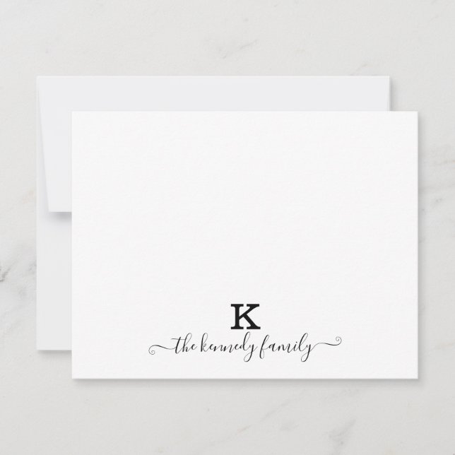 Modern Script Family Name Monogram Black And White Card (Front)