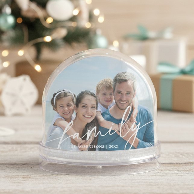 Modern Script Family Photo Beach Snowglobe (Creator Uploaded)