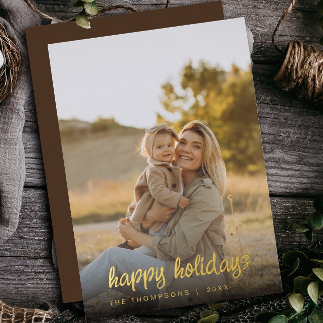 Modern Script Family Photo Christmas 2024 Custom Foil Holiday Card (Creator Uploaded)