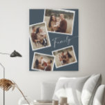 Modern Script Family Photo Collage Faux Canvas Print<br><div class="desc">Modern Script Family 4 Photo Collage Faux Canvas Print. Click the edit/personalize button to customize this design with your photos and colour preferences.</div>